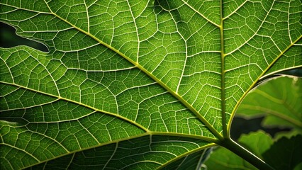 Obraz premium Examining intricate leaf veins illuminated by strong light showcasing nature's details and structure