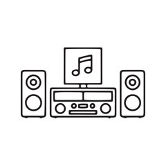 Stereo System Line Icon. Home Audio Entertainment Center with Speakers. Minimalist Hi-fi Music Player Vector Illustration.