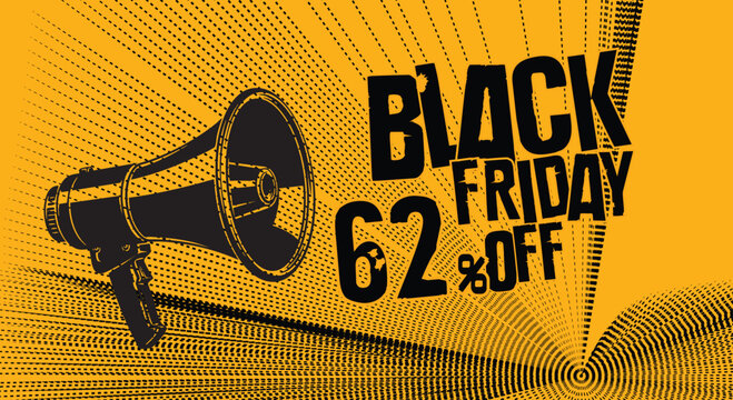 Black friday sale announcement with megaphone advertising discounts