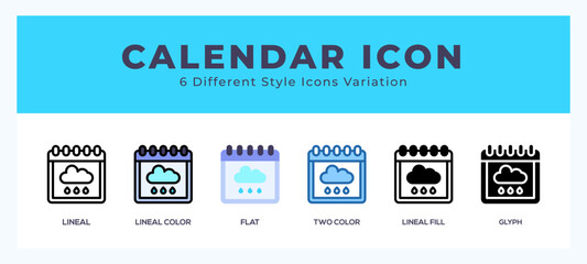 Calender icon set with different styles. Design elements for logo. Vector illustration.