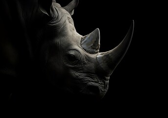 Fototapeta premium Rhino profile closeup dark background
