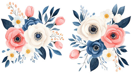 Fototapeta premium Whimsical Watercolor Wedding Floral Illustration Flower