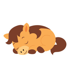 Cute Sleeping Pony in Cartoon Style