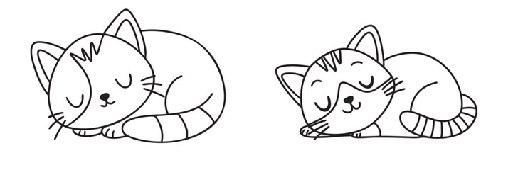 Cute Sleeping Cats in Doodle Style. Hand drawn Vector Art