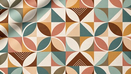 Mid century modern fabric pattern featuring vibrant colors and geometric shapes suited for various design projects