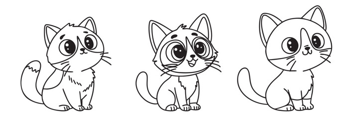Cute Outline Cats. Hand drawn Vector Art