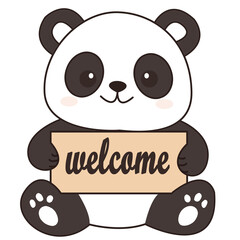 Panda holding a welcome sign