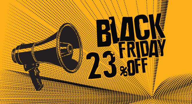 Black friday sale announcement with megaphone advertising discounts