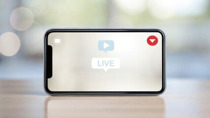 Micro Influencer Marketing Smartphone displaying a live video feed with a play button and a notification icon.