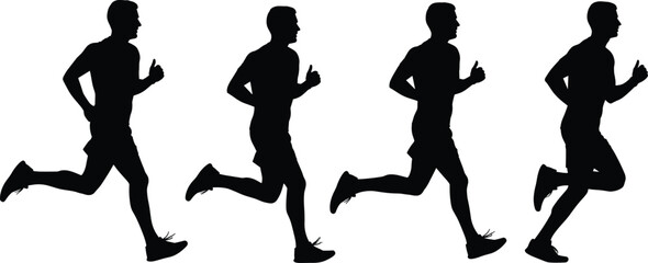 Running silhouette, athletic motion, human stride, sports biomechanics, fitness training, black figure, isolated white background, sprint posture, dynamic movement, exercise concept