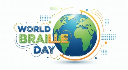 Stylized 2D vibrant flat art design for World Braille Day. International awareness concept