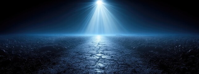 Cosmic light illuminates a cracked, dark terrain