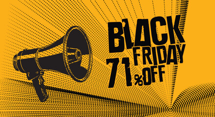 Black friday sale announcement with megaphone advertising discounts