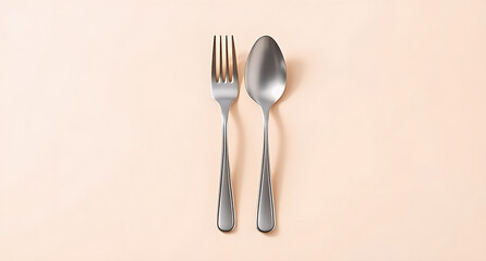 fork and spoon isolated on pastel background, minimalist and elegant background