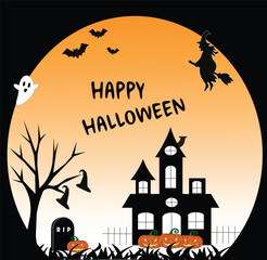  Template of Halloween party invitations. Cute greeting cards Halloween