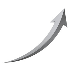A silver arrow curves upwards, indicating growth and progress, isolated on transparent background