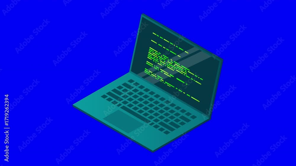 Wall mural isometric laptop animation. 3d isometric laptop computer. abstract programming language and program 