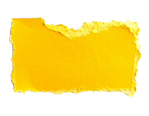 Yellow paper with rough torn edges, ripped strips isolated clearly on white background, showing texture, simplicity, minimal design, craft material, creative decoration, stationery concept, clean cut 