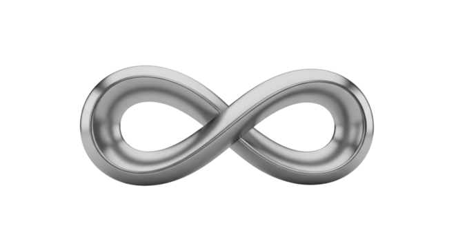 Silver infinity symbol, endless possibilities isolated PNG with Transparent Background