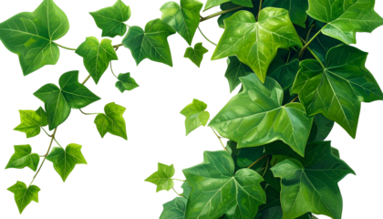 Ivy, nature, and greenery combine in this realistic illustration of a delicate trailing vine, with vibrant green leaves beautifully arranged and perfectly detailed, artistically displayed, and careful