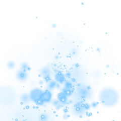 Abstract blue bokeh overlay with soft circles and sparkling stars, creating a dreamy atmosphere, ideal for backgrounds, designs, and artistic projects with copy space