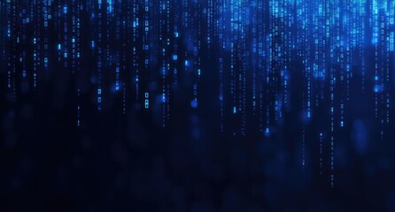 Blue digital code rain, abstract background