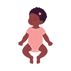 Cute African American girl in a pink jumpsuit with curly hair. Vector illustration.