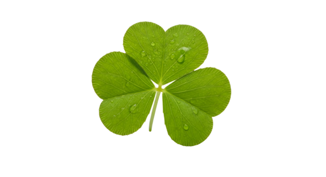 Lucky Shamrock with Water Drops isolated PNG with Transparent Background
