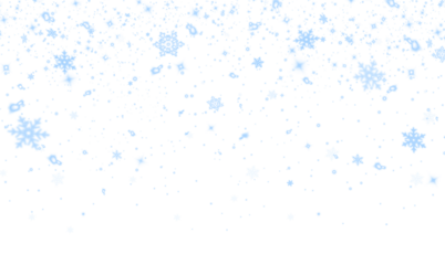 Light blue snowflakes gently falling against a soft white background, creating a serene winter atmosphere, perfect for seasonal designs and festive celebrations with copy space