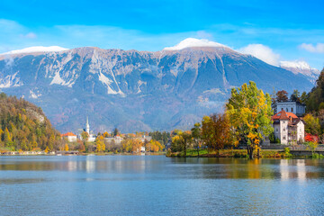 Bled, Slovenia panoramic view with church