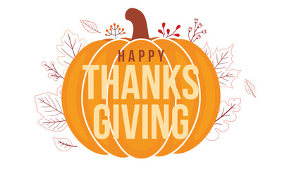 Happy Thanksgiving banner. Thanksgiving celebration lettering background, autumn season. Vector illustration