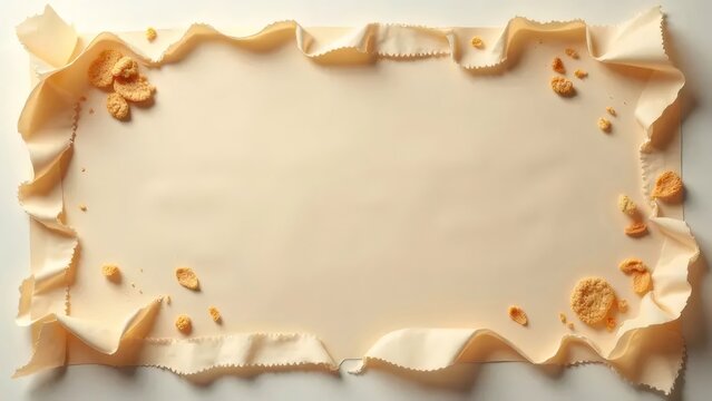 ベージュ色の背景の紙と砕いたクッキーの散布図