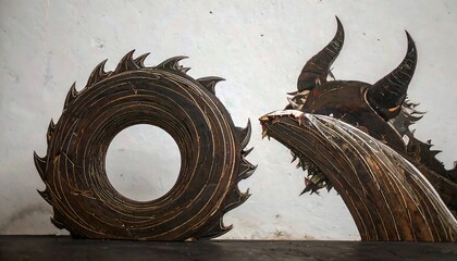 Intricate wooden dragon sculpture