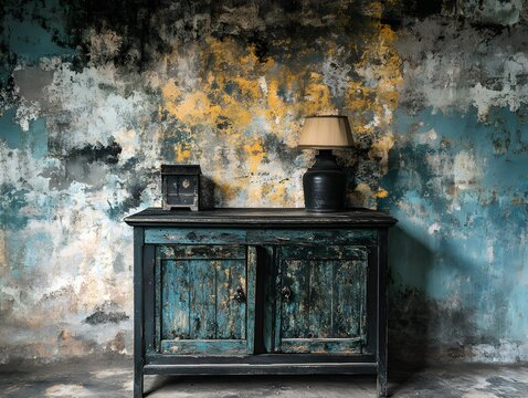 Vintage Cabinet Lamp Rustic Grunge Wall Interior Design
