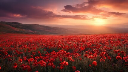 Fototapeta premium Vibrant Red Poppy Field at Sunset