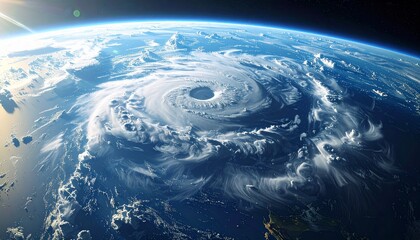 Spectacular orbital perspective of a colossal hurricane dominating the Earth's surface, a powerful testament to our planet's dynamic atmospheric forces and extreme weather events