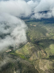 Aerial view of hills and lush green landscape