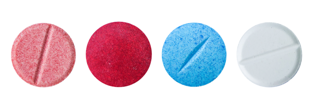 collection of colorful pills isolated on white background