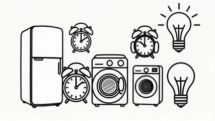 Connected via Wi-Fi smart home appliances doodle outline animation. IoT fridge, washing machine, alarm clock, speaker, lightbulb animated sketch 2D concept isolated on white. 4K motion graphic - Powered by Adobe