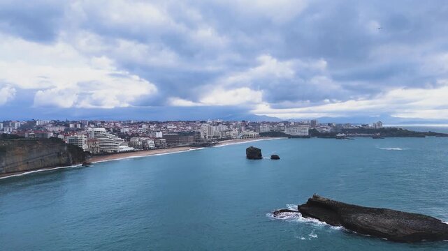 Aerial view from the coastal city of Biarritz at the Basque Country, bathed by the Atlantic Ocean.