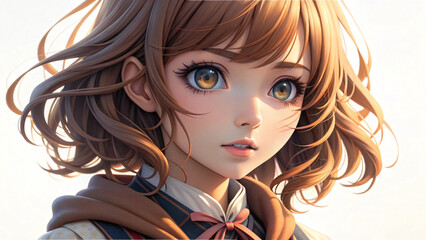 A blond anime lady with elegant make-up poses with soft light