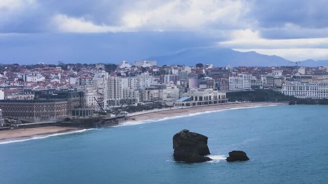 Aerial view from the coastal city of Biarritz at the Basque Country, bathed by the Atlantic Ocean.