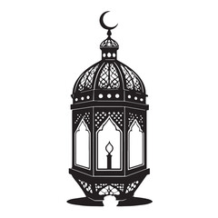 Black Ramadan Lantern Silhouette Vector, High Quality Illustration on White Background