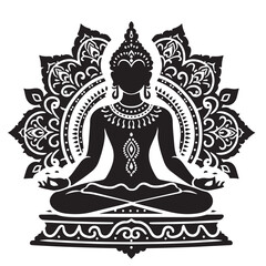 Black Meditation Pose Silhouette Vector, High Quality Illustration on White Background