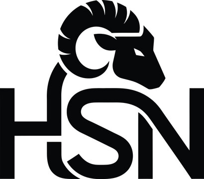 Stylized ram head logo with hsn text