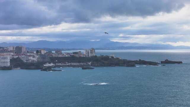 Aerial view from the coastal city of Biarritz at the Basque Country, bathed by the Atlantic Ocean.