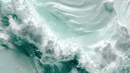 Abstract teal and white fluid waves, dynamic splashes