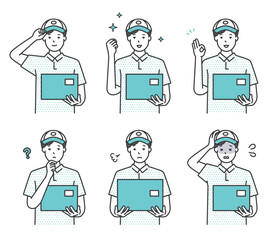 男性宅配業者のシンプルイメージ イラスト素材セット