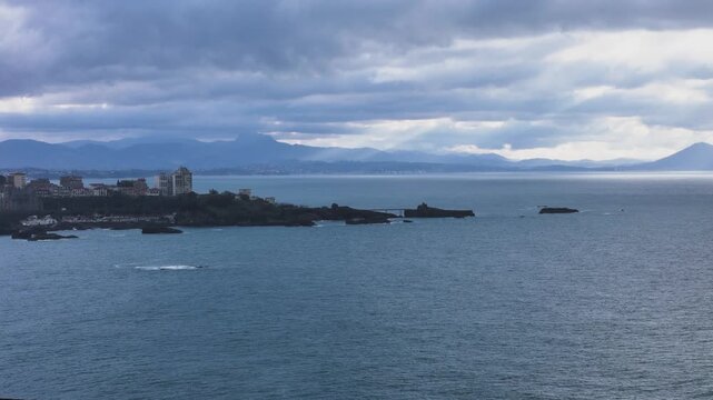 Aerial view from the coastal city of Biarritz at the Basque Country, bathed by the Atlantic Ocean.