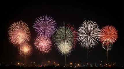 Colorful fireworks illuminating the night sky during a festive celebration in summer